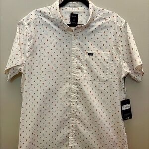 RVCA Men's Casual White and Brown Dot Shirt